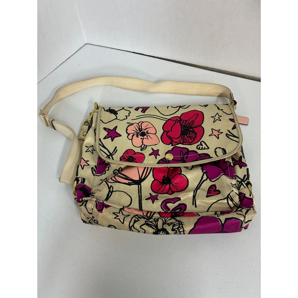 Coach Poppy Floral Graffiti Crossbody Messenger Bag Tan Pink Gold Polka Dot